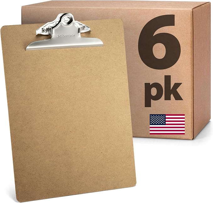 Officemate Recycled Wood Clipboards, 6 Inch Clip, 6 Pack Clipboards, Letter Size by Officemate