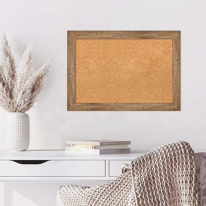 Amanti Art Natural Cork Board for Wall, 20x28 Vision Board with Brown Wood Frame, Medium Corkboard Office Decor for Home Organization, Rustic Farmhouse Corkboard Pinboard to display items for home-DeskLoop Office