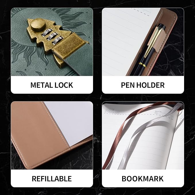 ZXHQ Lock Diary with Pen, A5 Ruled 240 Pages PU Leather Journal with Lock - Image 5