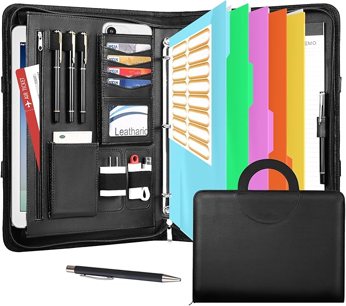 Leathario Portfolio Binder, Includes 5 Folder Index Dividers, 13 Inch Tablets by Leathario