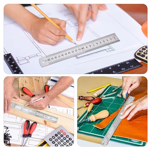 3 Pack Stainless Steel Ruler Set, 12 Inch Metal Rulers, Steel Rulers Metric - Image 6