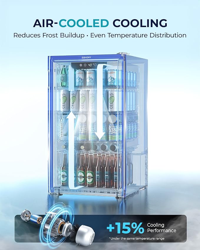 EUHOMY Beverage Refrigerator and Cooler, 128 Can Mini fridge with Glass Door, Small Refrigerator with Adjustable Shelves for Soda Beer or Wine, Home/Bar/Office, Black-DeskLoop Office