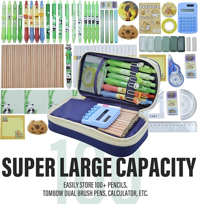 Large Capacity Pencil Case - Durable Zipper Aesthetic Pen Pouch, Big Storage Organizer for School, Office & Travel - Waterproof & Multi-Use (Blue)-DeskLoop Office