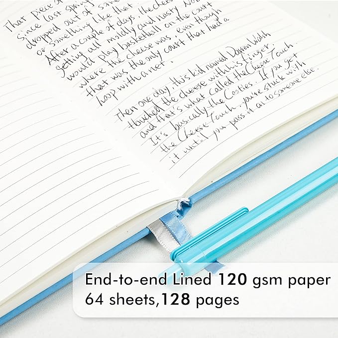 feela 5 Pack Notebooks Journals Bulk, Hardcover Classic Ruled Lined Journals with Pen Holder for Women Girls School Business Supplies, with 5 Black Pens, 120 GSM, 5.1”x8.3”, A5, Blue-DeskLoop Office