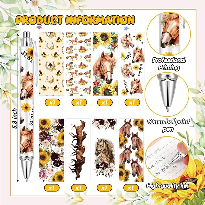 Ireer 8 Pcs Ballpoint Pens for Women 1.00 mm Cute Black Ink Fancy Pens Fine - Image 2