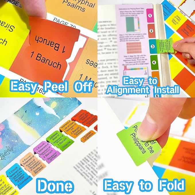 Index Tabs for The Complete 100-Book Apocrypha,2024 Edition 72 Color Coded Laminated Durable Tabs, 68 Books Chapter Tabs, 4 Blank Tabs,1 Placement Guide Card (Book Not Included)-DeskLoop Office