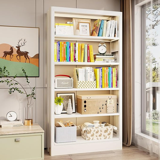 5-Tier Adjustable Bookcase, Heavy Duty Bookshelf with Book Stopper, Metal Bookcase for Library, Office, Living Room-DeskLoop Office