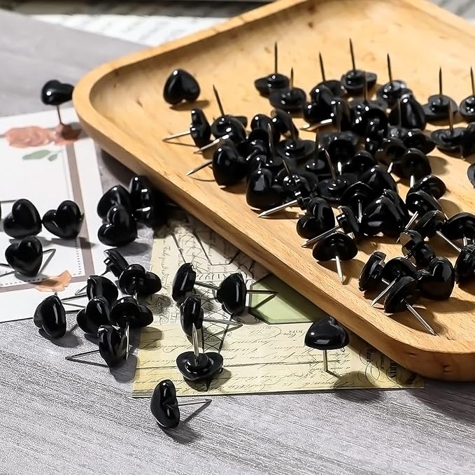 100pcs Push Pins, Plastic Pushpins Black Push Pins Heart Shaped Cute Thumb - Image 6