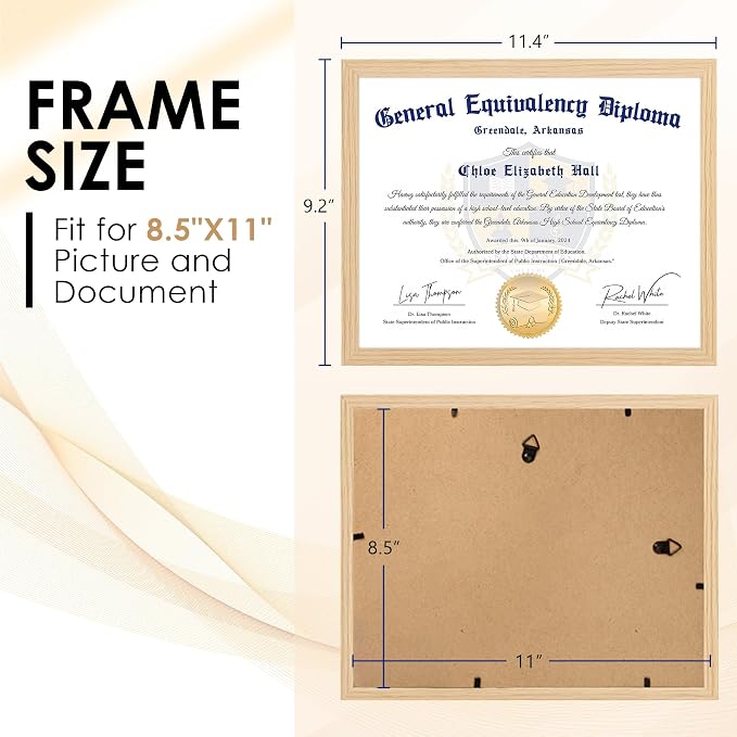 FIXSMITH 8.5x11 Diploma Frame, Natural Picture Frames - Image 2
