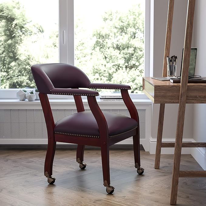EMMA + OLIVER Burgundy LeatherSoft Conference Chair with Casters-DeskLoop Office