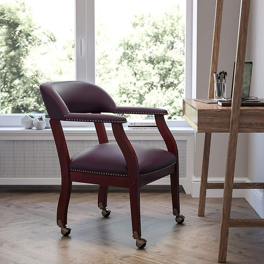 EMMA + OLIVER Burgundy LeatherSoft Conference Chair with Casters-DeskLoop Office