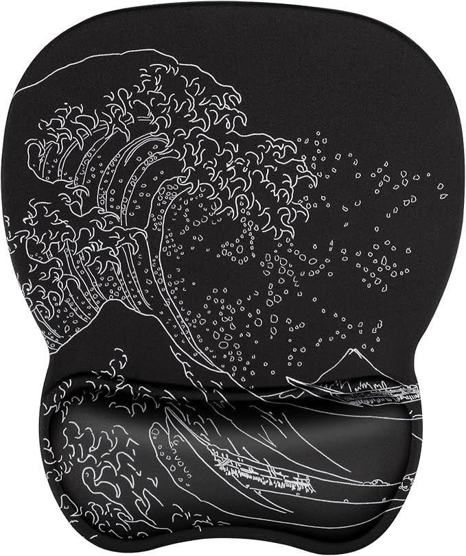MROCO Ergonomic Mouse Pad with Gel Wrist Rest, 9.4 x 8.1 in, Kanagawa Wave | by MROCO