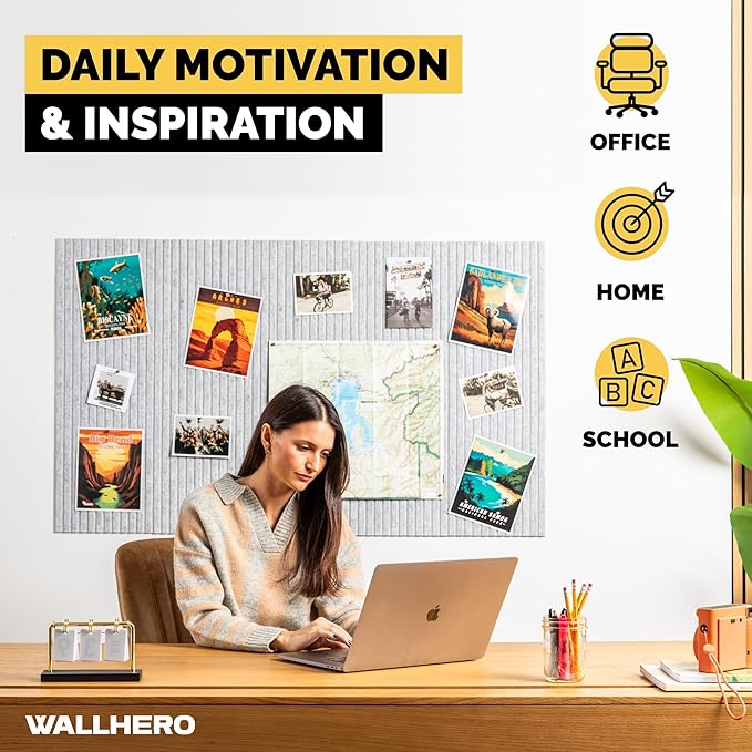 Office Cork Board, 59"x36" | 15 Pack | Felt Tiles for Wall, Tac Board, Large Felt Board, Wall Protector for Dart Board, (Gray Marble Slats)-DeskLoop Office