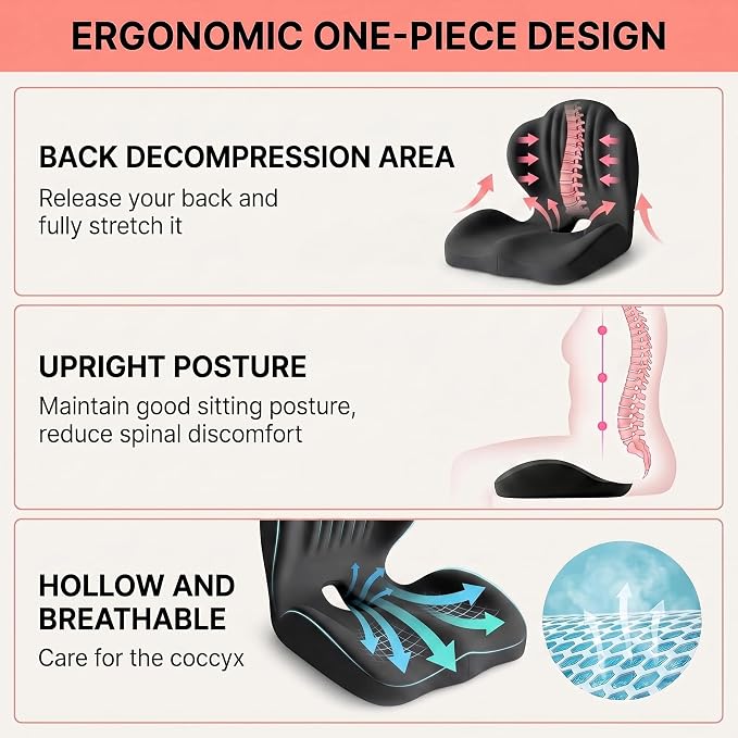 Ergonomic Waist Support and Seat Cushion, 2-in-1 Memory Foam Pad, Hollow Design - Image 5