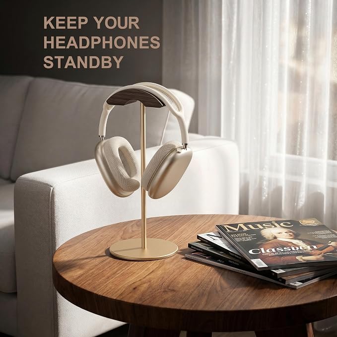 Headphone Stand, Walnut Wood & Aluminum Headset Stand, Nature Walnut Gaming - Image 2