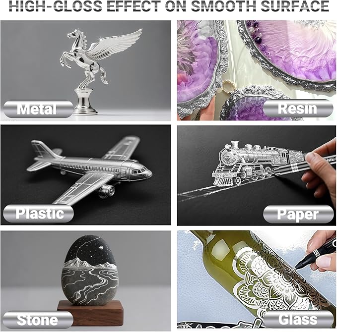 3Pcs Silver Liquid Mirror Chrome Markers, Permanent Reflective Metallic Chrome Paint Pen, High Gloss Car DIY Model Painting, Touch Up Repair Kit for Plastic Metal Glass Resins-DeskLoop Office