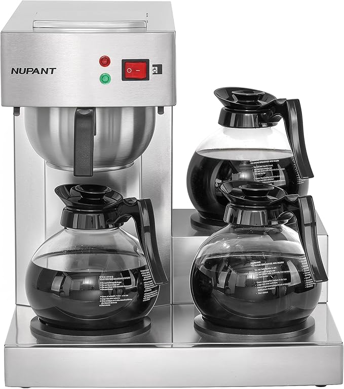 12 Cup Commercial Coffee Maker, Drip Coffee Maker Machine with 3 Warmers Plate and 3 Glass Decanters, Stainless Steel Pour Over Commercial Coffee Brewer for Restaurant, Office, Cafe Use-DeskLoop Office