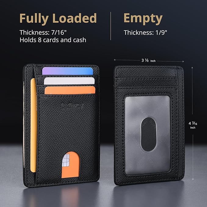Buffway Slim Minimalist Front Pocket RFID Blocking Leather Wallets - Image 5
