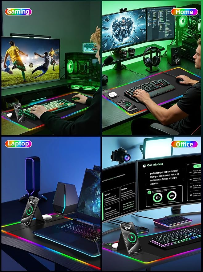 Mouse Pad with Wireless Charger Foldable Phone Holder, XXL RGB Gaming Mousepad - Image 8