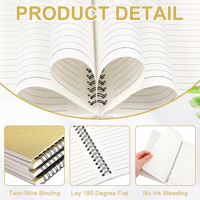 Yahenda 6 Pcs Spiral Notebook Bulk A5 Journal Lined 8.3'' x 5.5'' Writing Composition Paper Small Notepad Subject Notebook for Students Office Business Back to School Supplies (Light Gold)-DeskLoop Office