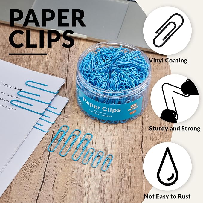 NEEWAY 450pcs Paper Clips Assorted Sizes, Small and Large Paper Clips, Coated - Image 4