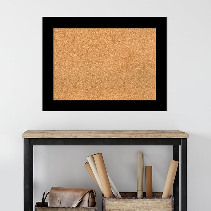 Amanti Art Natural Cork Board for Wall, 25x33 Vision Board with Black Wood Frame, Medium Corkboard Office Decor for Home Organization, Casual Corkboard Pinboard to display items for home organization-DeskLoop Office