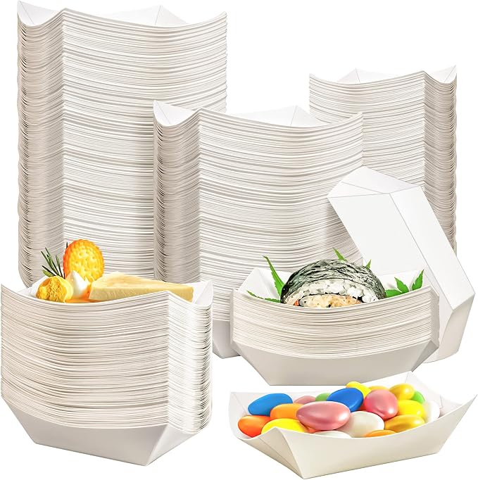 200 Pack White 1/4Lb Paper Food Boat Trays Disposable Small Paper Boats Plates by MotBach