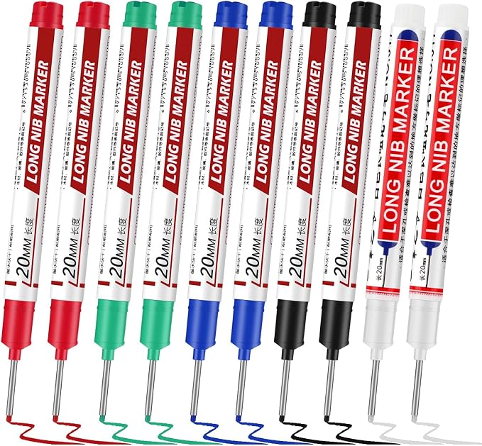 Thboxes 10 Pack Long Nib Marker, 20mm Long Head Deep Hole Markers Waterproof by Thboxes
