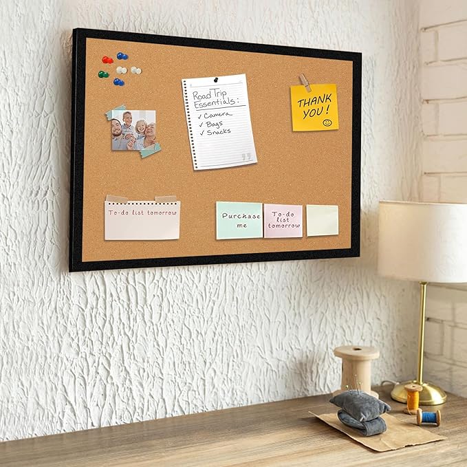 16” x 24” Cork Boards for Walls with Black Wooden Frame 1pack, Double Sided Office Board for Wall Organizer, Bulletins Board Decorative Hanging Pin Board for School, Home & Office, Notice Board-DeskLoop Office