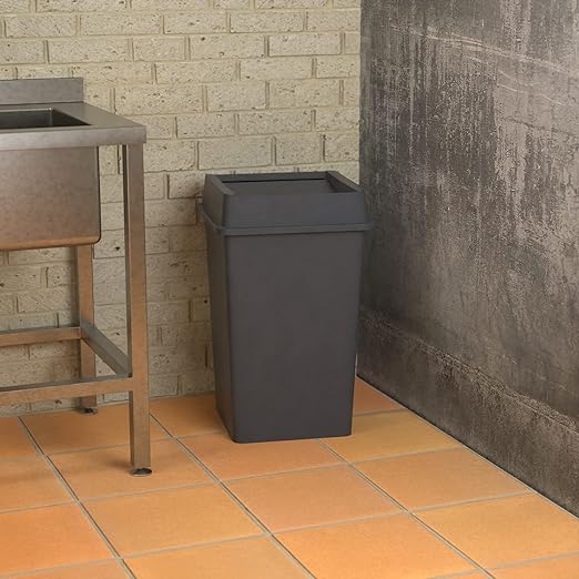 35 Gallon Grey Square Commercial Trash Can with Lid-DeskLoop Office