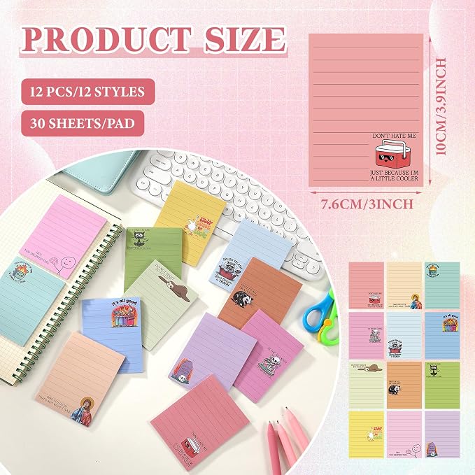 12 Pcs Funny Sticky Notes for Work 4x3 Inches Sarcastic Self Adhesive Notepads - Image 2