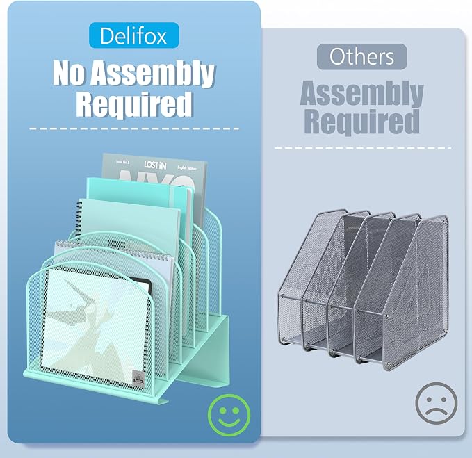 Delifox Inclined Desk File Organizer, Vertical File Folder Holder Stand Metal - Image 4