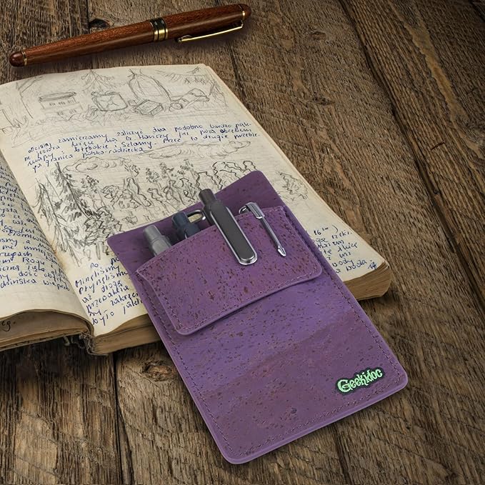 Premium Portuguese Cork Pocket Protector for Men | Multi-Use Pocket Protectors for Shirts and Lab Coats | For Pen, Pencils, Pointers, and More | 1 Pack Purple Pocket Organizer Protector-DeskLoop Office