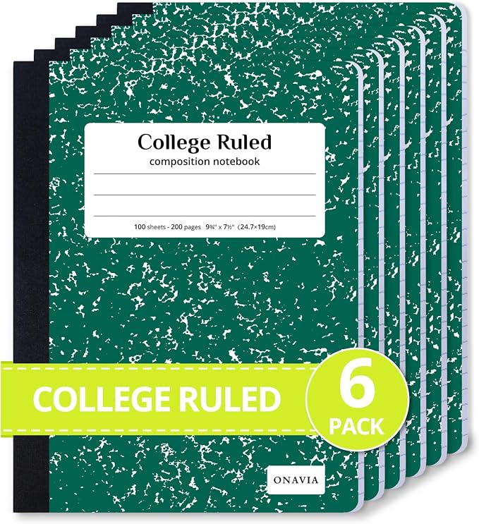 ONAVIA Composition Notebook College Ruled 6 Pack, 200 Pages, 9-3/4 x 7-1/2 by ONAVIA