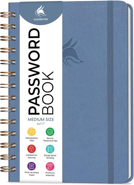 Clever Fox Password Book Spiral – Internet Address & Password Organizer by CleverFox
