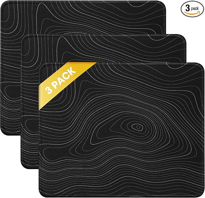 JIKIOU 3 Pack Mouse Pad with Stitched Edge, Portable Size-10.2x8.3in Contour | by JIKIOU
