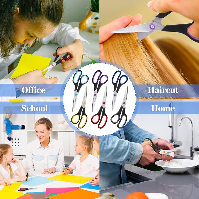 6 Pcs 8” Scissors, Sharp Stainless Steel Comfort Grip - Image 6