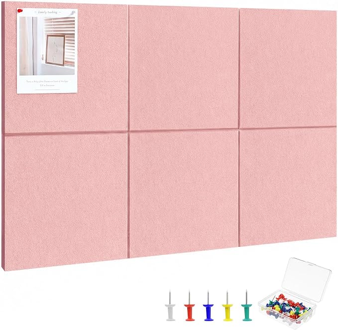 Thboxes Large Cork Board 36" x 24", 6 Pack Felt Wall Tiles by Thboxes