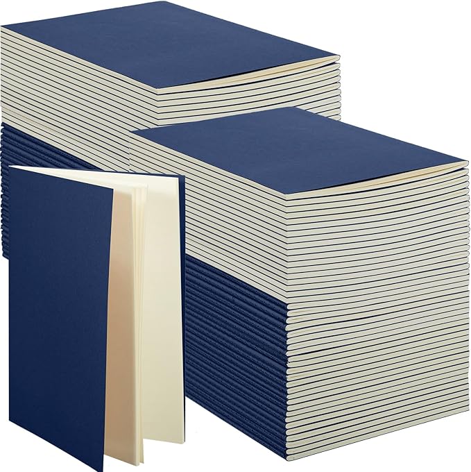 Mimorou 100 Pcs Kraft Notebook Journals 5.5 Inch x 8.3 Inch A5 Softcover Notebooks Bulk for Writing Sketch Office Notepad with 60 Pages 30 Sheets (Navy,Unlined)-DeskLoop Office