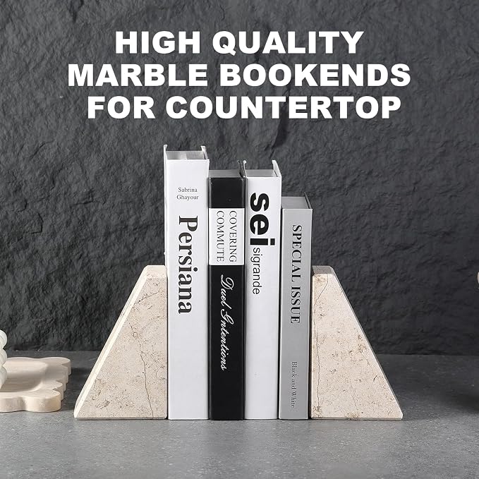 Karibiber Marble Bookends for Heavy Books, Decorative Book Ends for Shelves - Image 6
