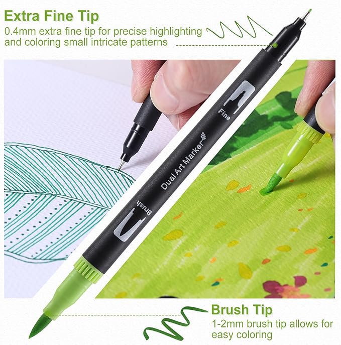 nauets 60 Colors Brush & Fine Dual Tip Watercolor Markers Set for Kids Adults Coloring Books No Bleeding Paint Pens For Drawing Note taking Planner Calligraphy Journaling Card Making Art Supplies-DeskLoop Office