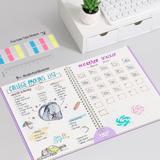 AHGXG Graph Paper Notebook - Spiral Notebook Journal 7.6" x 10", B5 Large Graph Notebook, 140 Pages, 100 gsm Thick Grid Paper, Waterproof Plastic Cover, for School Writing Engineering, Purple-DeskLoop Office