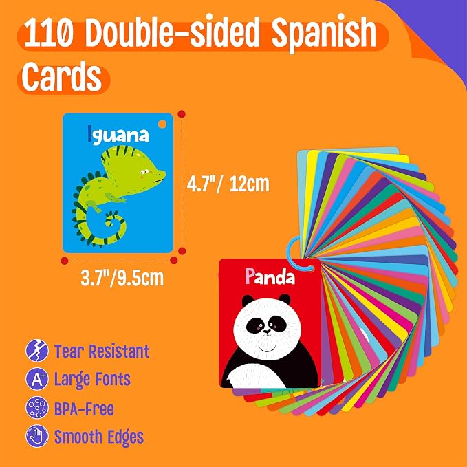 110 PCS Early Learning Flashcards, Double-Sided Spanish Cards- Alphabet - Image 2