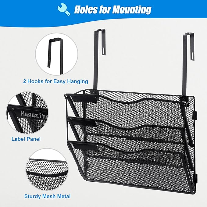 EASEPRES 3 Pocket Mesh Hanging Wall File Organizer with Hangers & Nametag Label, Wall Mounted Mail Paper Document Folder Holder, Clipboard Storage Organization Magazine Rack for Office Cubicle, Black-DeskLoop Office
