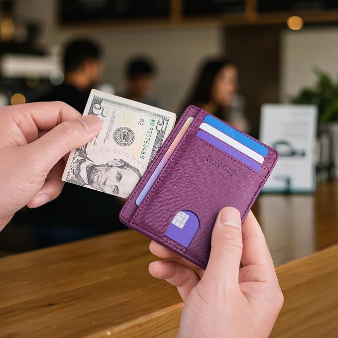 Buffway Slim Minimalist Front Pocket RFID Blocking Leather Wallets - Image 6