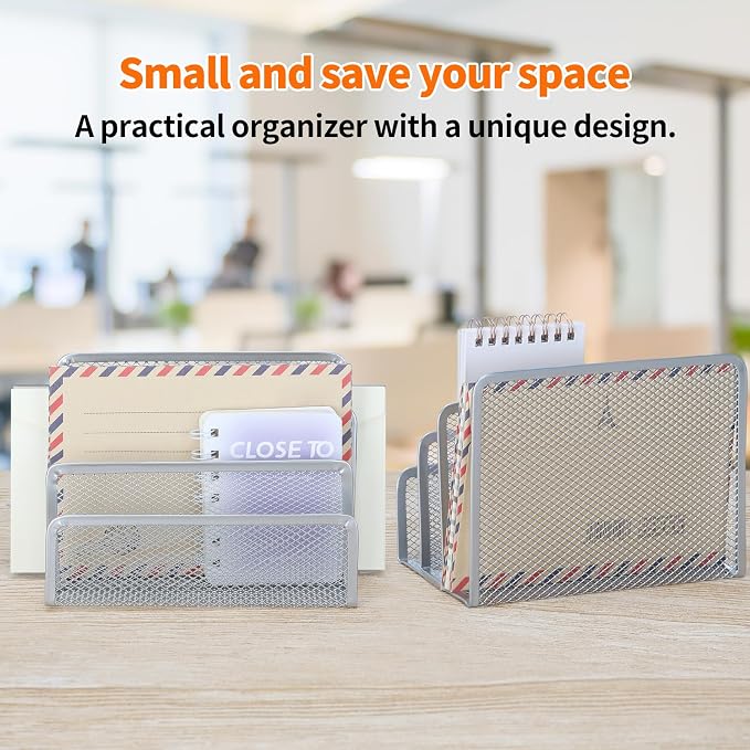 2 Pieces Desk Mail Organizer, Metal Mesh Small File Holders Letter Organizer - Image 8