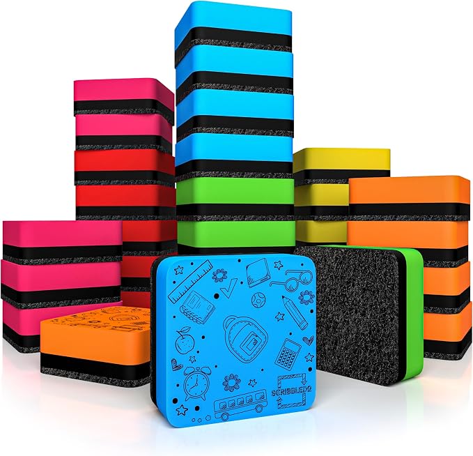 Scribbledo 30 Pack Dry Erase Erasers Assorted Colors Magnetic Whiteboard Erasers - Image 8
