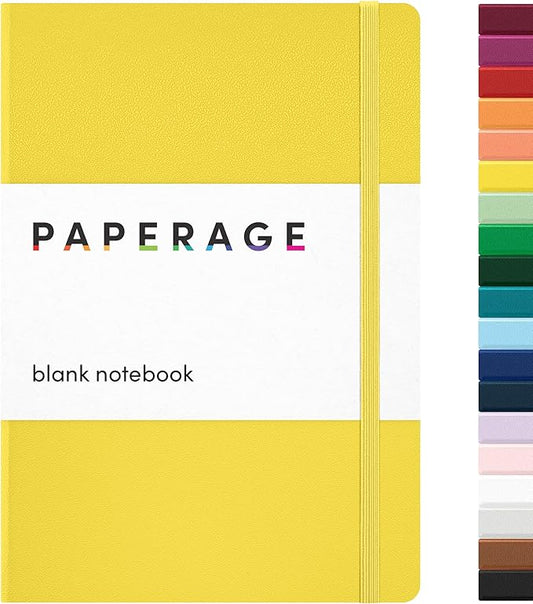 PAPERAGE Blank Journal Notebook, (Yellow), 160 Pages, Medium 5.6 in x 8 in - 100 GSM Thick Paper – Hardcover Journaling Notebook for Work, School, Note Taking or Sketching-DeskLoop Office