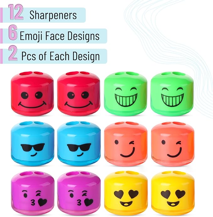 Mr. Pen- Pencil Sharpeners Manual, 12 Pack, Dual Hole, Smiley | Bulk Handheld - Image 2