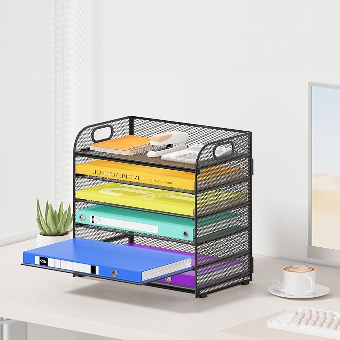 Cawukege 6 Tier Paper Organizer, Mesh Desk Organizer, Metal File Organizer - Image 6